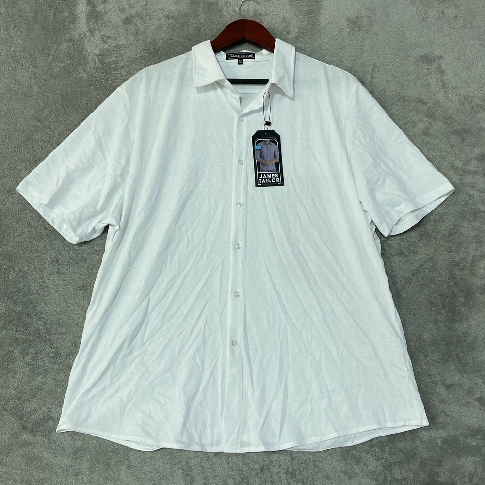 NWT James Tailor Men's 2XL White Button Down Shirt Cotton Blend